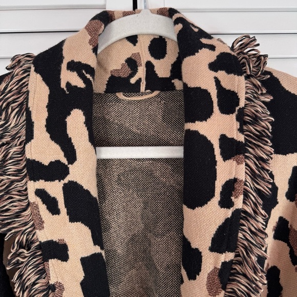 Chico’s Animal Print Fringe Cardigan Brown Metallic Mobwife Size 3 (XL/16) NWT - Picture 4 of 15